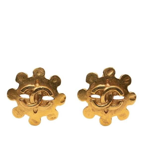 CHANEL Authentic Vintage Gold Logo Earrings